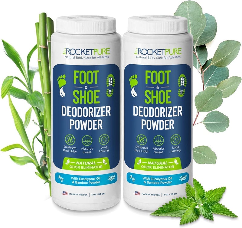 Rocket Pure Natural Foot & Shoe Deodorizer Powder - Eucalyptus Foot & Shoe Powder Odor Control - Removes, Controls & Prevents Odors - Made with Essential Oils - Made in USA (4oz, 2-Pack) - Image 1